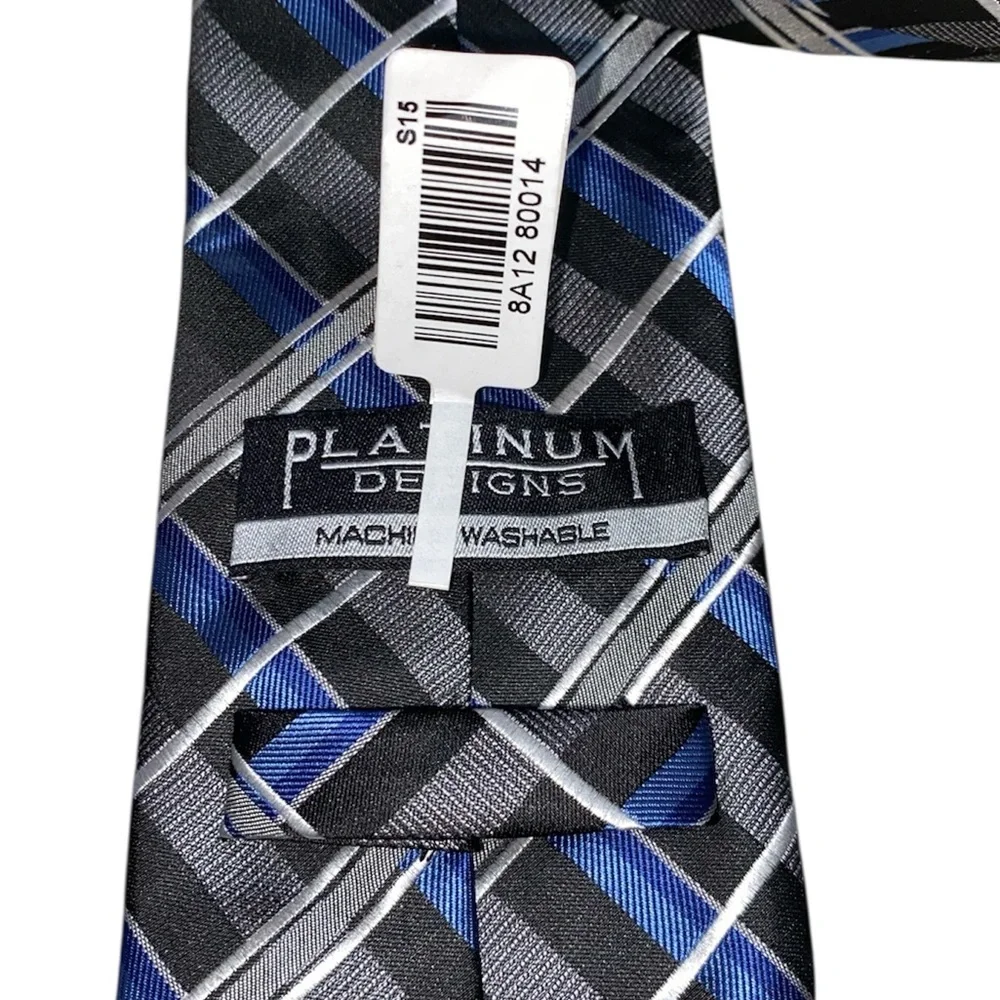 MEN’S WEARHOUSE Platinum Design Men’s Blue Black Silver Polyester Tie